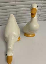 Vintage Ceramic Duck Figurines Pair White Geese Farmhouse Country Decor
