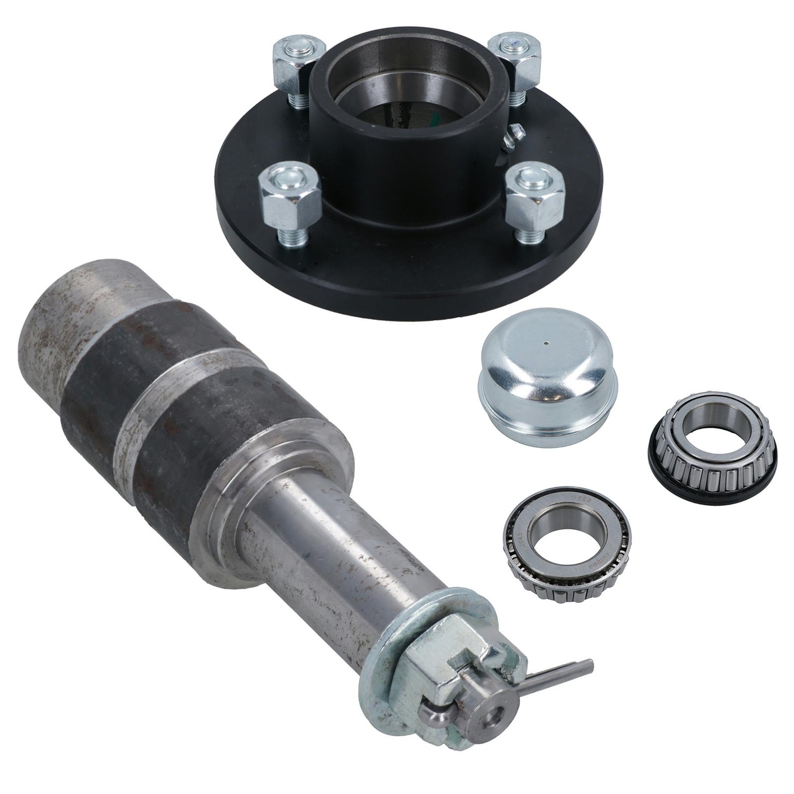 4 Inch PCD Trailer Wheel Hubs + Bearings With Weld On Extended Sub Axle 1pk
