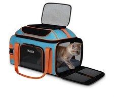 Pets kd Blue Expandable Cat Carrier Bag with Mesh Panels and Shoulder Strap