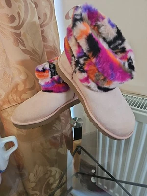 Rare UGG FLUFF MINI QUILTED MOTLEE SUEDE/ SHEEPSKIN BOOTS, WOMEN UK 7/EUR 40.5