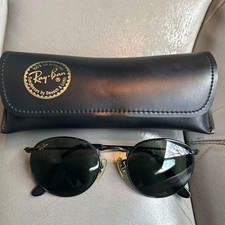 Ray Ban Round Metal Vintage Sunglasses Black G15 Green 100 UV Protection