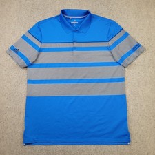 Adidas Golf Polo Shirt Mens L Blue Striped Short Sleeve Performance Stretch Logo