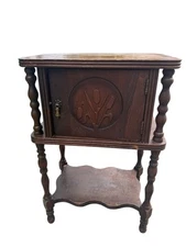 Antique 1920s Mahogany Hand Carved Smoking Stand Humidor Cabinet | Cigar Table 