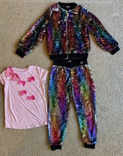 Jojo Siwa Closet Rainbow Sequin Bomber Jacket and Pants Set Youth L 10/12