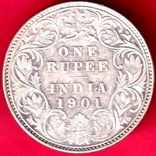 AUNC BRITISH INDIA 1901 VICTORIA EMPRESS ONE RUPEE BEAUTIFUL SILVER COIN  #LP50