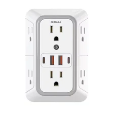 6 Outlet Extender Surge Protector Multi Plug Wall Adapter USB Charger Ports with