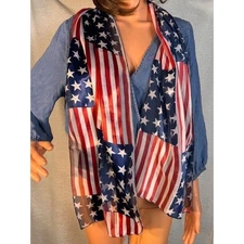 NWOT Shiny US flag stars & stripes American red white and blue scarf