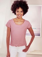 Shirt Rosa 38 Linea Tesini Damen Shirt Vichy-Karo Wellensaum Rose/Weiß 2.5844