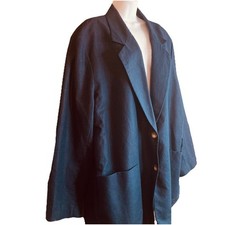 VTG Elisabeth Liz Claiborne Women's Navy Blue Oversized Blazer Linen Blend 27x32