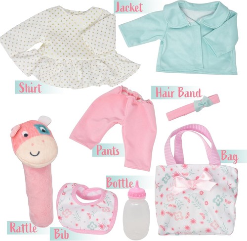 Adorable 14" Soft Body Baby Doll Set w/ Bottle, Clothes, Rattle, Bib & Bag - Picture 6 of 7