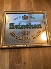 Vintage Heineken Beer Mirror Bar Sign Gold Frame Van Munching 15x18 Man Cave