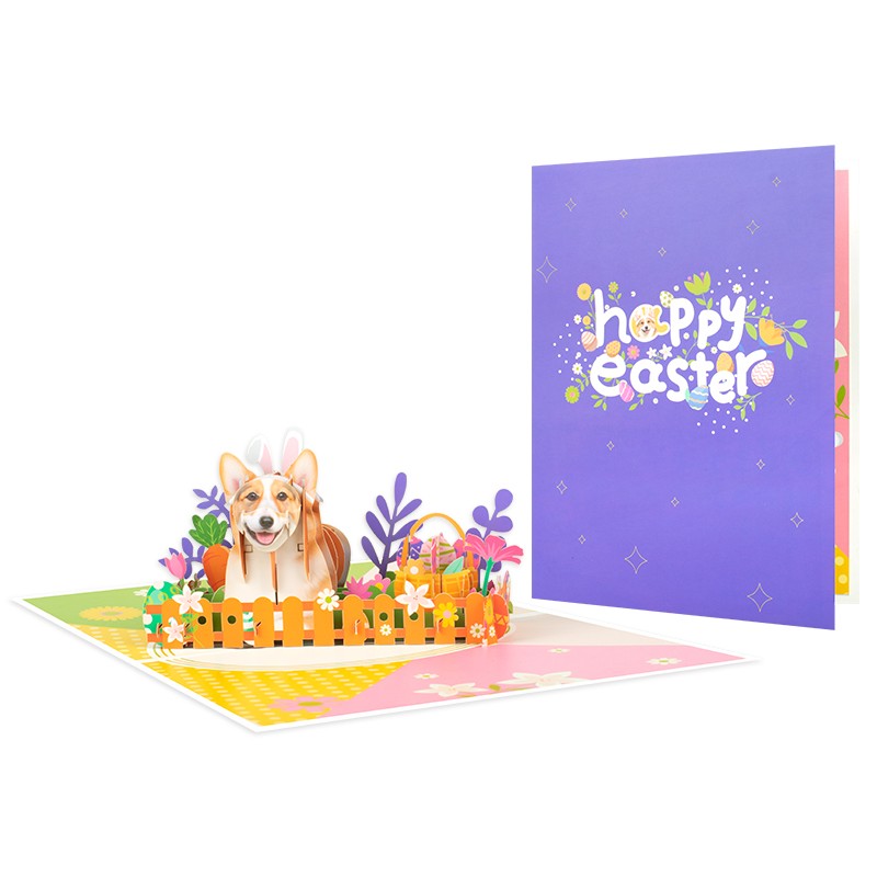 Bloom & Bark Corgi in Bunny Ears 3D Pop Up Easter Card