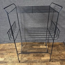 Vtg MCM Black Wire Record Player Stand 3 Tier Vinyl LP Storage Rack Atomic