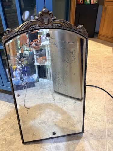 Antique Art Nouveau Wall Mirror | Ornate Frame | Etched & Foxed Mirror Glass