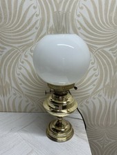Vintage Brass Oil Paraffin Lamp Converted to Electric Globe Glass Chimney Shade