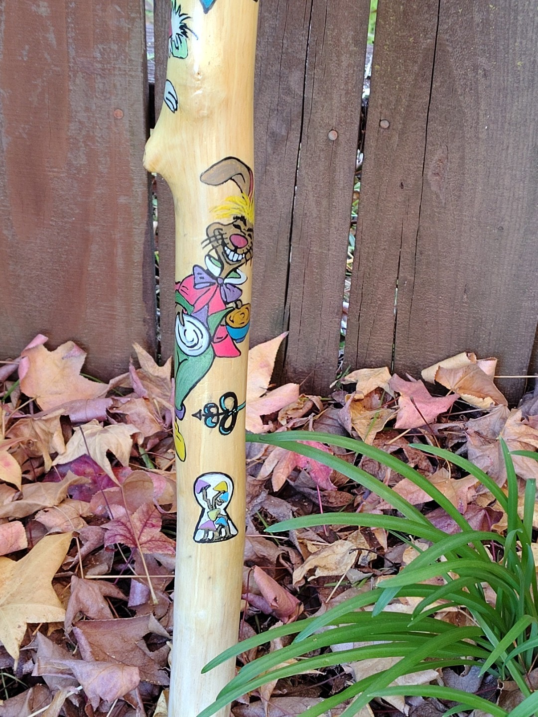 Walking staff. Alice and Wonderland themed, hand crafted, hand painted. 