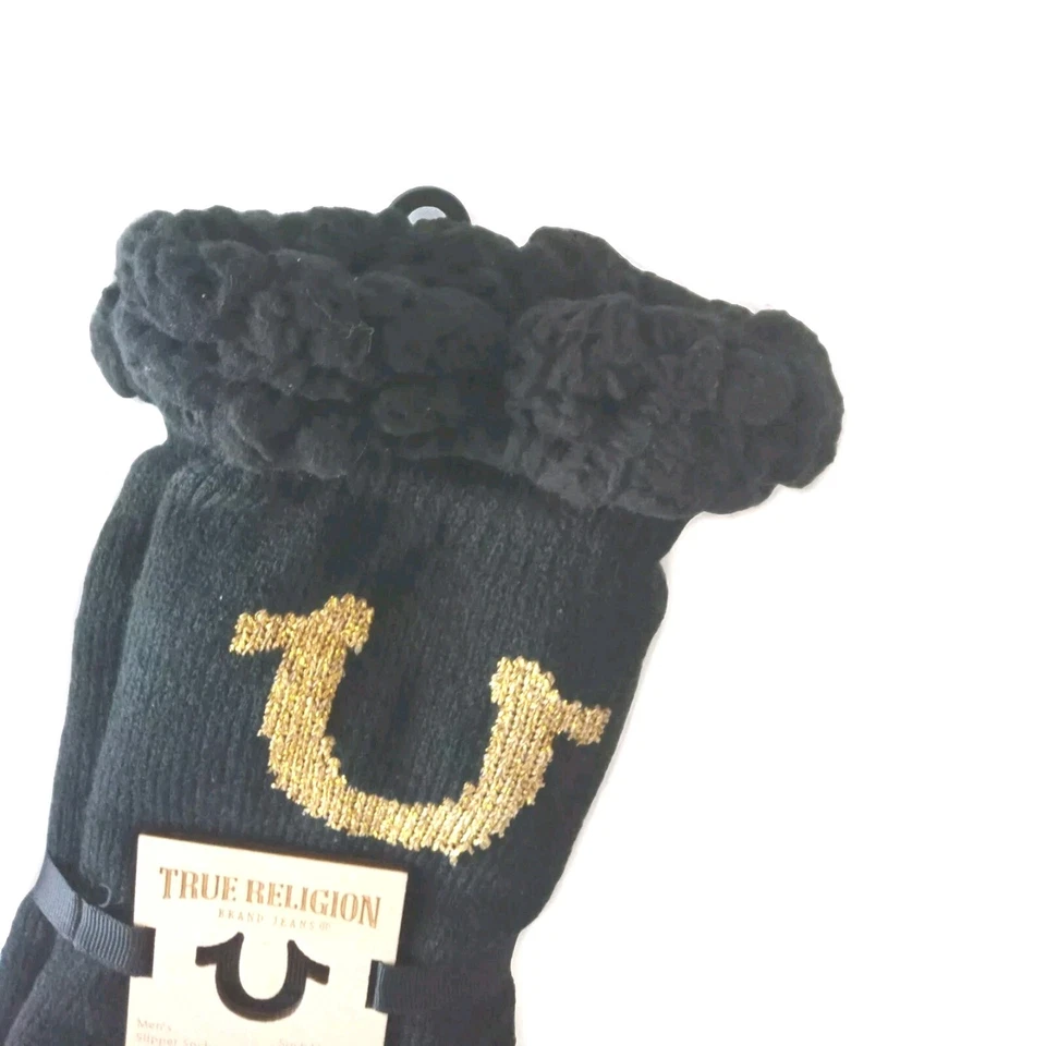 TRUE RELIGION SHERPA FLEECE-LINED THERMAL SLIPPER SOCKS MEN'S SIZE 8-12.5 BLACK  - Image 4 of 4