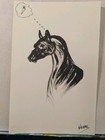 WACHTEL Original Horse Painting Acrylic on Paper Black White Minimalist 8.5x5.5