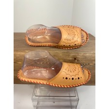Handmade Highlander Leather Slide Slippers Tooled Artisan Folk Boho SZ 39 8.5-9