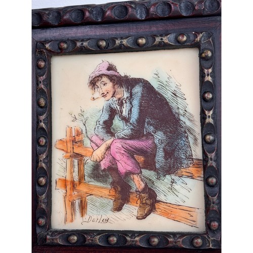 ANTIQUE Wood Frames 2x Darley Artini ETCHING Portrait Artwork Painting Boy Girl - Picture 4 of 11