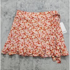 NEW Vintage Y2K Joe BenBasset Skirt Womens L Orange Pink Mini Faux Wrap Ruffled