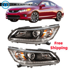 Headlights For 2013-2015 Honda Accord Halogen Wo Led Drl Black Rightleft Side