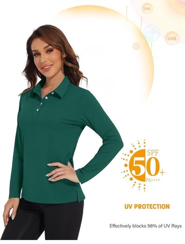Damen Golf Poloshirts UPF 50+ Sonnenschutz Langarm schnelltrocknend Small - Bild 1 von 4