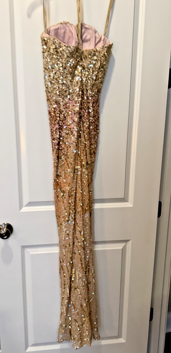 SCALA Strapless Gold Sequin Beaded Silk Prom Formal Dress Gown Size 2 | eBay