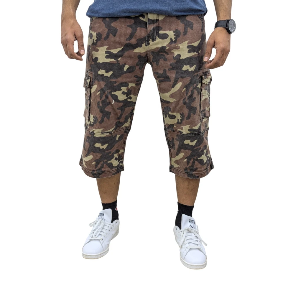 Hombre Cargo Pantalones Cortos Chinos 3/4 Camuflaje Multibolsillos Tres Cuartos - Imagen 4 de 4
