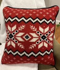 Chandler 4 Corners SNOWFLAKES Pillow~ 18'' Hooked Wool by Poppy Gall