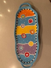 Bella Casa by Ganz multicolored ceramic serving tray 19 1/4”L x 7”W