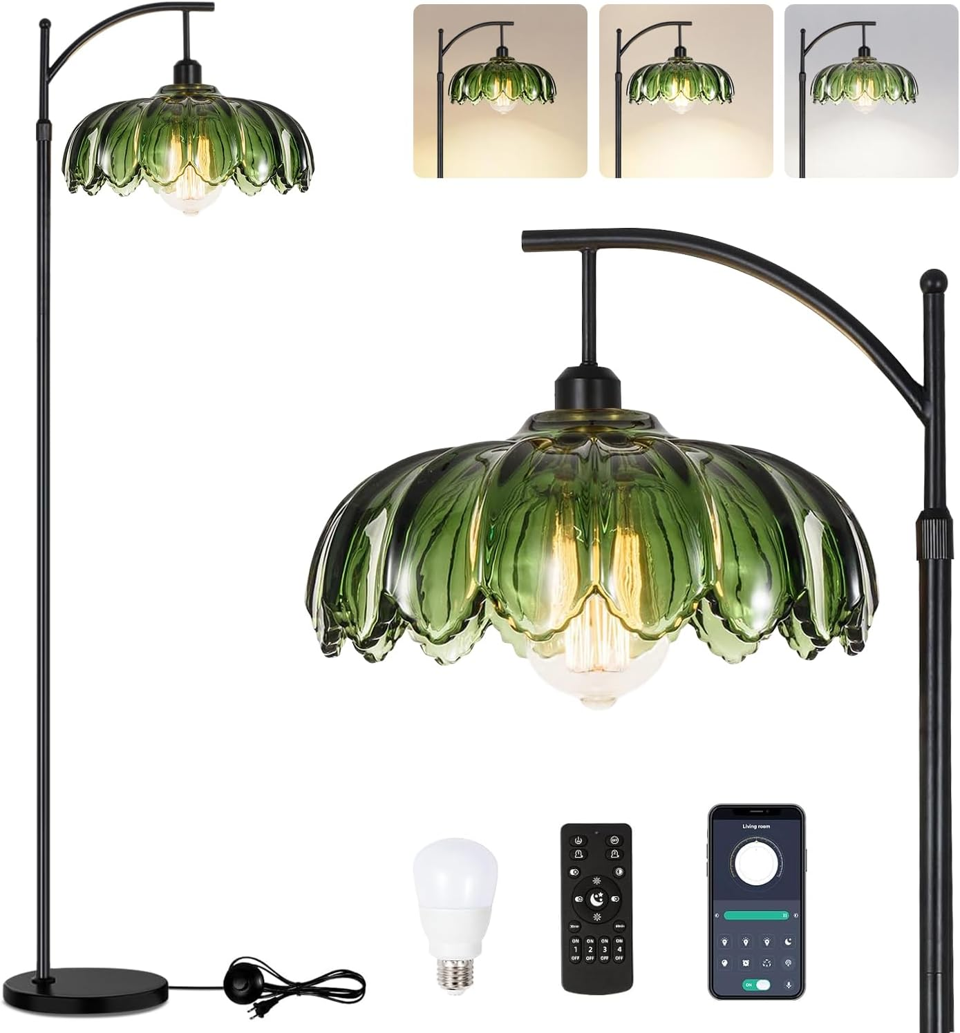 Dimmable Brass Gold Floor Lamp with Remote for Living Room or Bedroom