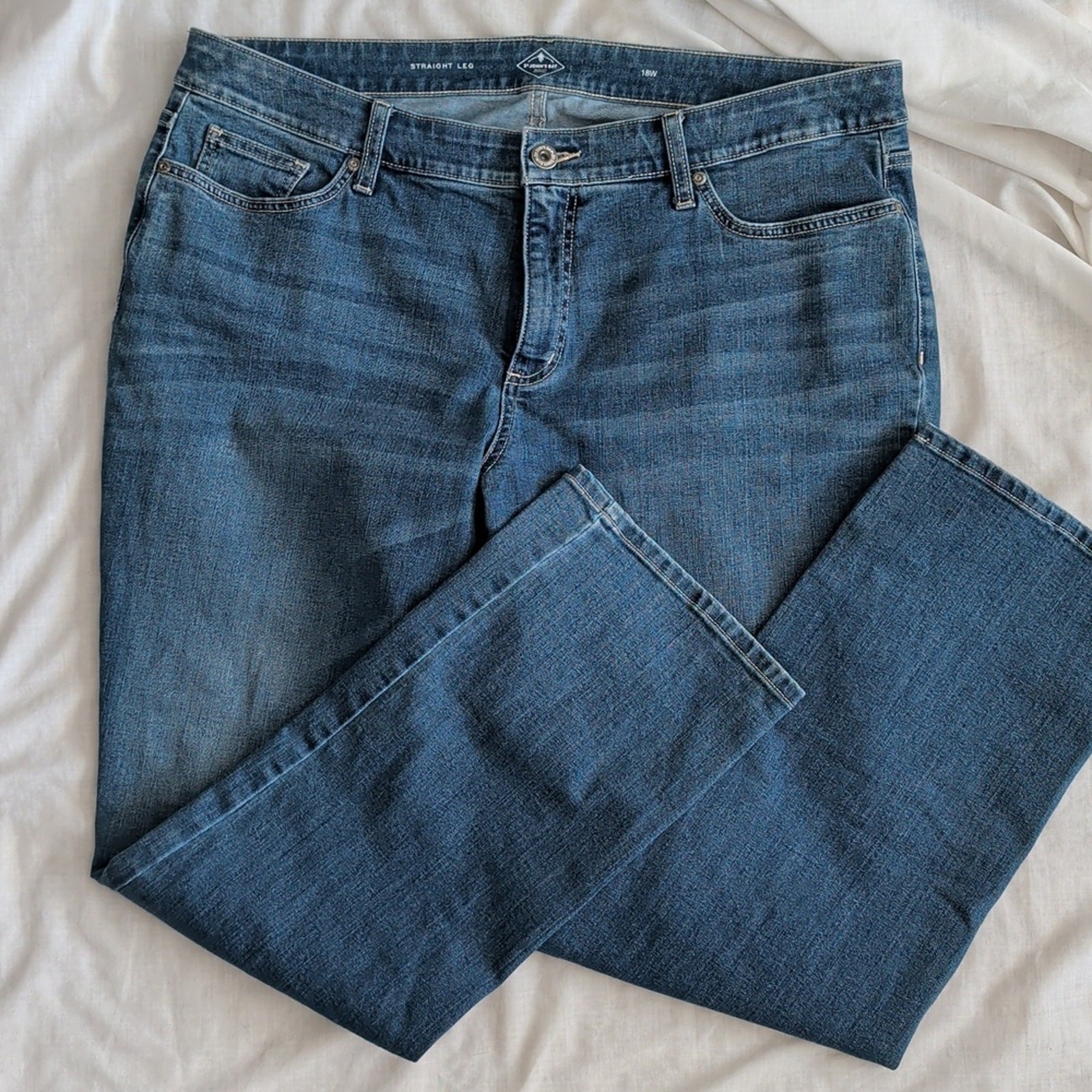 18w Blue Straight Leg Mid Rise Stretch Denim Mid Rise Pants 