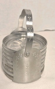 Vintage Flower Coasters Hammered Aluminum Tin Metal 3 " with holder Set of 8 