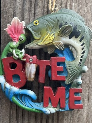Ornament Fisherman Christmas BITE ME Fish 3.25  Humor