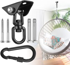 Black 360 Rotating Hammock Hanging Kit 1000lb Heavy Duty Hooks for Swing Chair