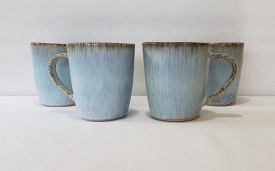 Crate And Barrel Mugs 4'' Julo Blue White Brown Edge Reactive Glaze Streak Set 4