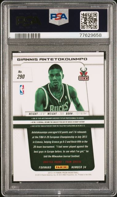 Giannis Antetokounmpo 2013 Panini Prizm #290 Rookie RC PSA 10 Bucks view 2