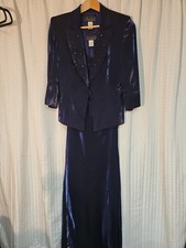 Alex Evenings 2 PC Full Length Dress Navy Metallic Sz 8