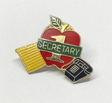 Vintage No. 1. Secretary Red Apple Phone Notepad Enamel Lapel Pin Office School