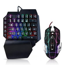 Wired One Handed Gaming Keyboard And Mouse Combo 39 Keys Rainbow LED Black