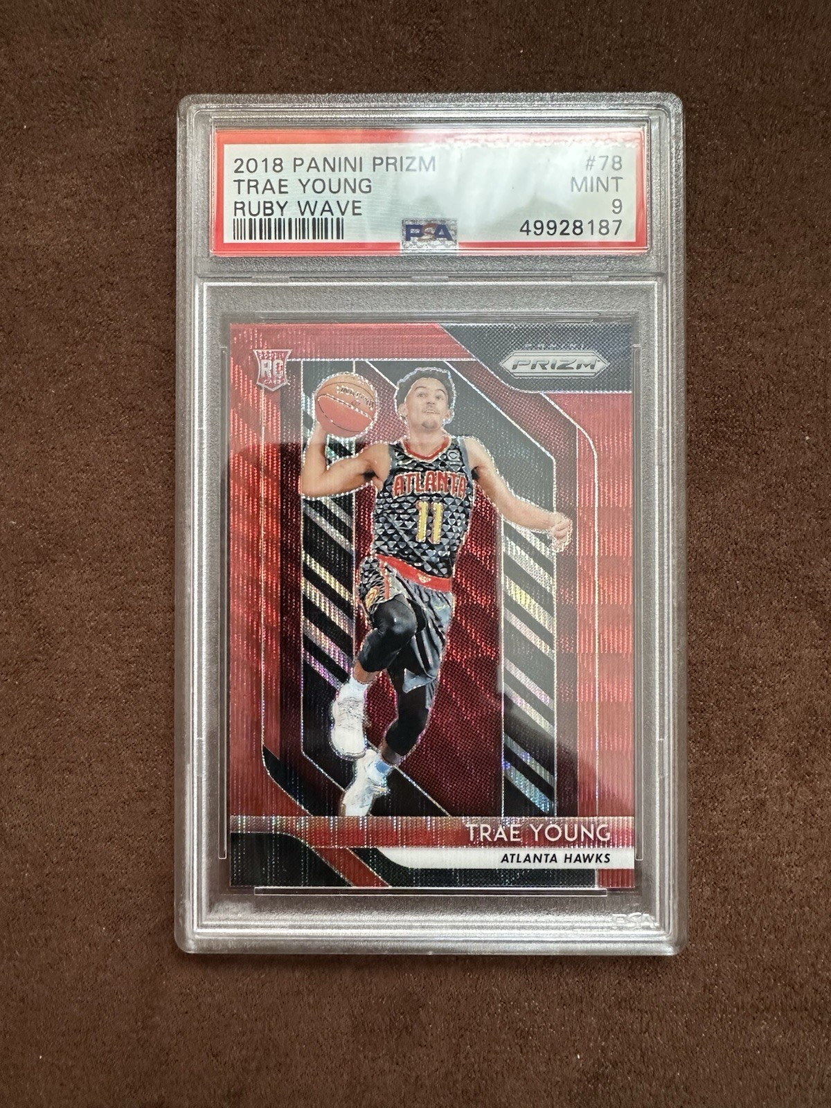 2018-2019 Panini Prizm Trae Young Rookie Card Ruby Wave PSA 9