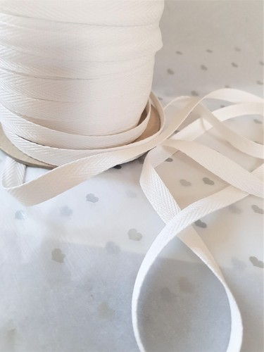 COTTON HERRINGBONE Ribbon tape 10mm - White Ivory Black - various lengths - Picture 10 of 14
