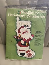 Vtg Bucilla SANTA'S GOODIES Christmas White Jumbo 26" Stocking KIT 2309 READ