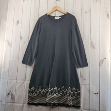 Eliza J Dress Womens XL Gray Beige Geometric Knit 3/4 Sleeve A Line Midi