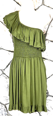 olive green tube top dress ARDEN B. Size S One-Shoulder Ruffle MINI NWT square dress