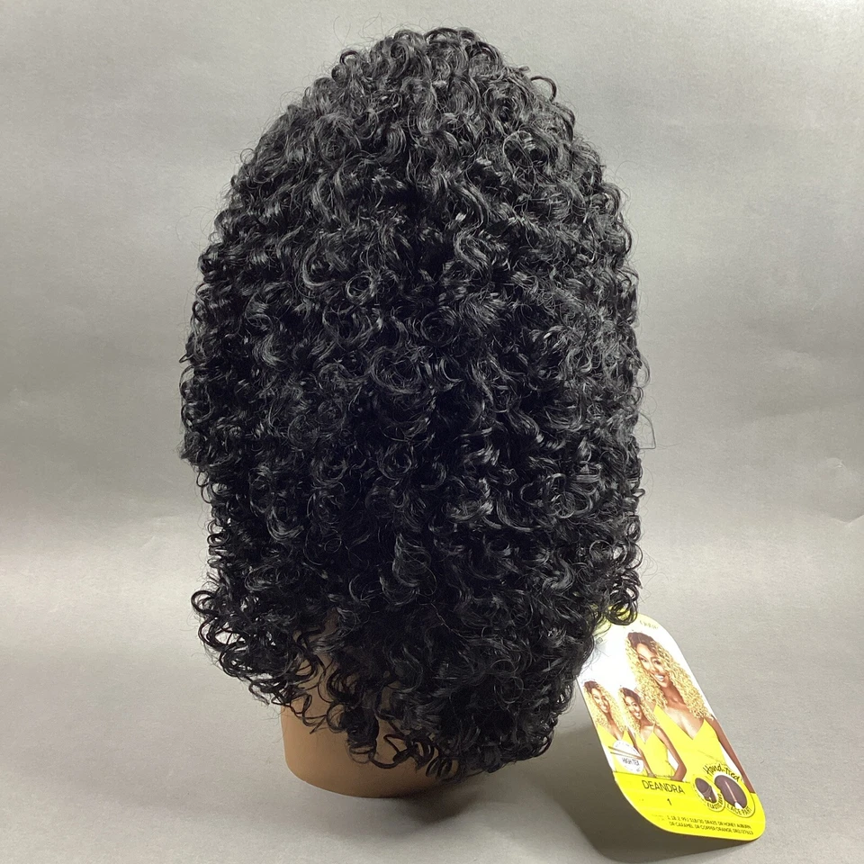 Peluca Deandra Long Curly #1 Jet Black Premium de encaje sintético Foto 4 de 4