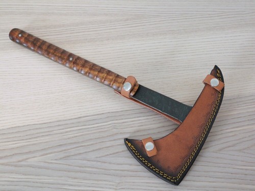 Throwing Axe Tomahawk Hand Forged High Carbon Steel Rustic Wood Handle Sheath - Picture 2 of 5