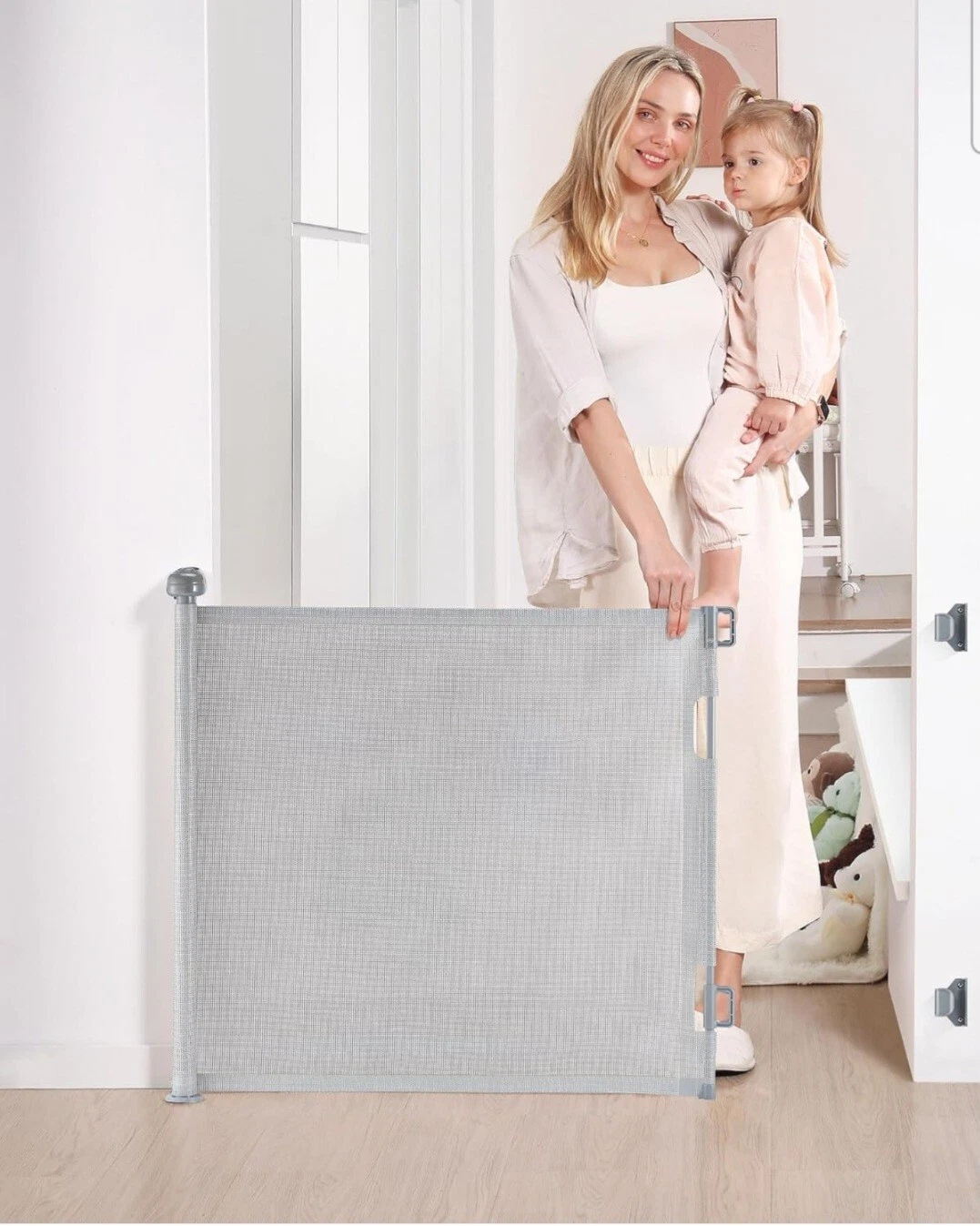 Retractable Baby Gate, Mesh Baby and Pet Gate 33" Tall, Extends up to 55" Wide,