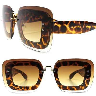 Designer Elegant Retro Style Womens Large Oversized Tortoise Square Sunglasses